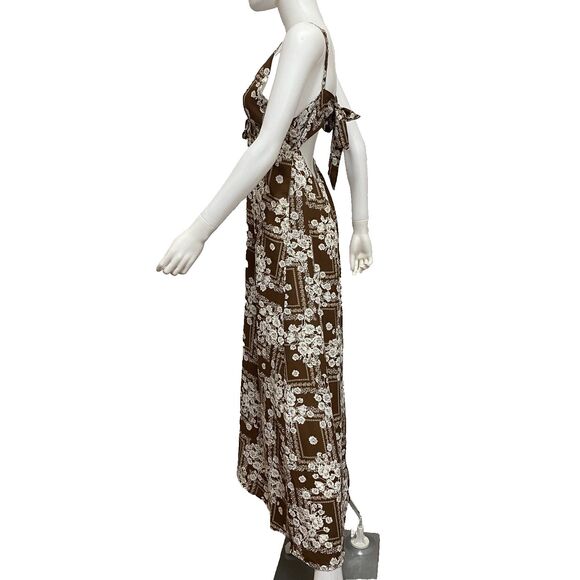 Paper Heart Maxi Dress L Brown Floral Open Back Boho Summer - Picture 3 of 14